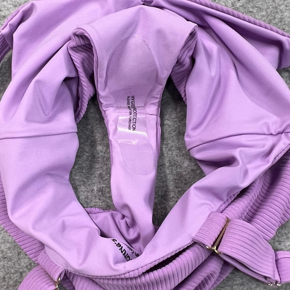 New Tan Madonnas Lilac Purple Ribbed Cheeky One Piece Swimsuit Small Adjustable - Picture 5 of 6
